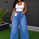 Distressed Wide-Leg Denim Pants