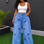 Butterfly Embroidered Wide-Leg Jean