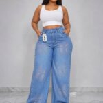 Butterfly Rhinestone Wide-Leg Denim Pants