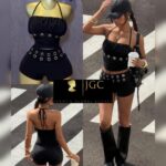Black Eyelet Halter Shorts Set